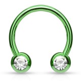 Piercing fer à cheval 11 - Plaqué titane vert-pomme strass de face