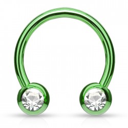 Piercing fer à cheval 11 - Plaqué titane vert-pomme strass de face