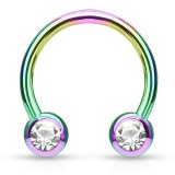 Piercing fer à cheval 11 - Plaqué titane rainbow strass de face
