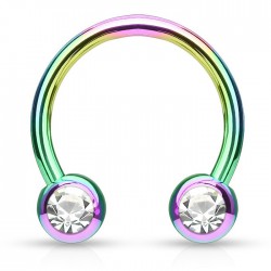 Piercing fer à cheval 11 - Plaqué titane rainbow strass de face