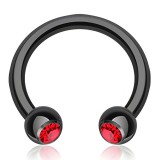 Piercing fer à cheval 25 - Plaqué-titane noir cristal rouge