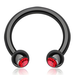 Piercing fer à cheval 25 - Plaqué-titane noir cristal rouge