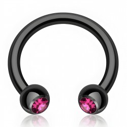 Piercing fer à cheval 25 - Plaqué-titane noir cristal rose