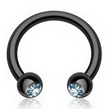 Piercing fer à cheval 25 - Plaqué-titane noir cristal bleu-clair