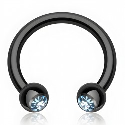Piercing fer à cheval 25 - Plaqué-titane noir cristal bleu-clair