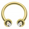 Piercing fer à cheval 24 - Plaqué-or jaune cristal transparent