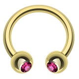 Piercing fer à cheval 24 - Plaqué-or jaune cristal rose