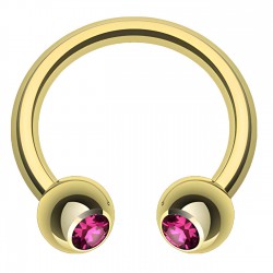 Piercing fer à cheval 24 - Plaqué-or jaune cristal rose