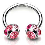 Piercing fer à cheval 74 - Sept cristaux roses