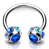 Piercing fer à cheval 74 - Sept cristaux bleus