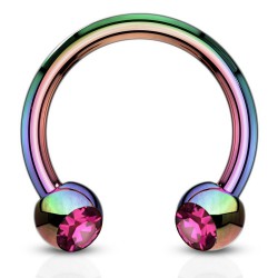 Piercing fer à cheval 23 - Plaqué-titane rainbow cristal rose