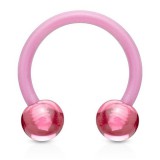 Piercing fer à cheval 18 - Acrylique flexible boules roses