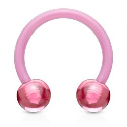 Piercing fer à cheval 18 - Acrylique flexible boules roses