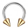 Piercing fer à cheval 20 - Tige acier et pointes plaqué-or jaunes