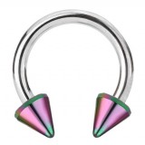 Piercing fer à cheval 20 - Tige acier et pointes plaqué-titane rainbow