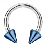 Piercing fer à cheval 20 - Tige acier et pointes plaqué-titane bleues