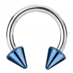 Piercing fer à cheval 20 - Tige acier et pointes plaqué-titane bleues