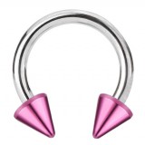 Piercing fer à cheval 20 - Tige acier et pointes plaqué-titane roses