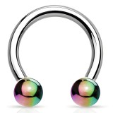 Piercing fer à cheval 09 - Tige acier et boules plaqué-titane rainbow
