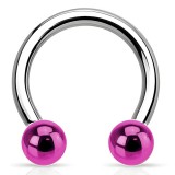 Piercing fer à cheval 09 - Tige acier et boules plaqué-titane lilas
