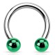 Piercing fer à cheval 09 - Tige acier et boules plaqué-titane vert