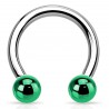 Piercing fer à cheval 09 - Tige acier et boules plaqué-titane vert