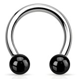 Piercing fer à cheval 09 - Tige acier et boules plaqué-titane noires