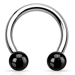 Piercing fer à cheval 09 - Tige acier et boules plaqué-titane noires