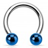 Piercing fer à cheval 09 - Tige acier et boules plaqué-titane bleues