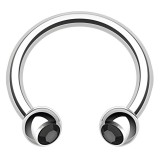 Piercing fer à cheval 27 - Boules cristaux noirs