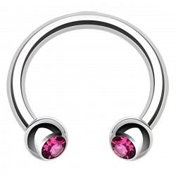 Piercing fer à cheval 27 - Boules cristaux roses