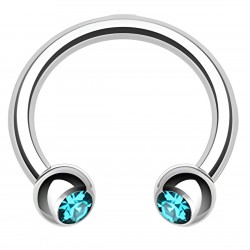 Piercing fer à cheval 27 - Boules cristaux bleus