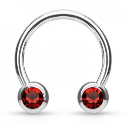Piercing fer à cheval 76 - Cristal de face rouge