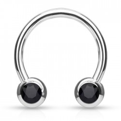Piercing fer à cheval 76 - Cristal de face noir