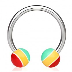 Piercing fer à cheval 14 - UV rasta boules
