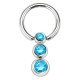 Piercing anneau 1,6mm 14 - Trois boules cristaux bleu-clair
