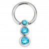 Piercing anneau 1,6mm 14 - Trois boules cristaux bleu-clair