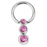 Piercing anneau 1,6mm 14 - Trois boules cristaux roses