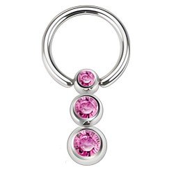 Piercing anneau 1,6mm 14 - Trois boules cristaux roses