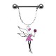 Piercing téton barbell 22 - Fée pendante cristaux roses