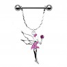 Piercing téton barbell 22 - Fée pendante cristaux roses