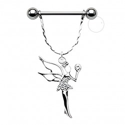 Piercing téton barbell 22 - Fée pendante cristaux transparents