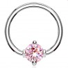 Piercing anneau 1,6mm 28 - Cristal rond rose