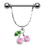 Piercing téton cerise avec des cristaux roses et verts (29)