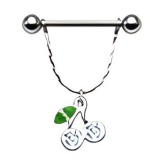 Piercing téton cerise avec des cristaux transparents et verts (29)