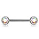 Piercing téton barbell 04 - Deux boules avec cristaux auroras