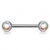 Piercing téton barbell 04 - Deux boules avec cristaux auroras