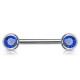 Piercing téton barbell 04 - Deux boules avec cristaux bleus
