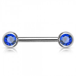 Piercing téton barbell 04 - Deux boules avec cristaux bleus