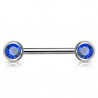 Piercing téton barbell 04 - Deux boules avec cristaux bleus
